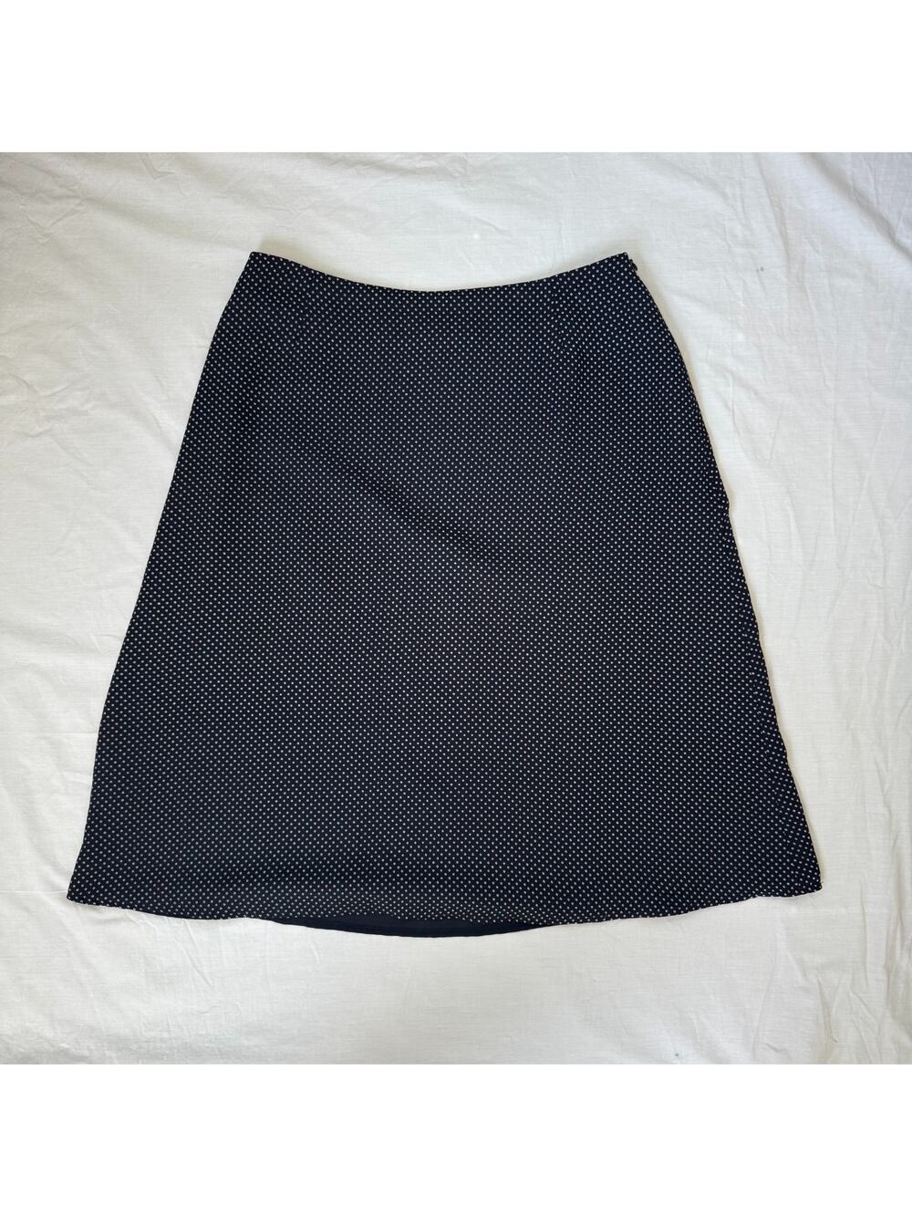 Liz Claiborne Collection Navy Diamond Dotted Print A-Line Midi Skirt Size 10
